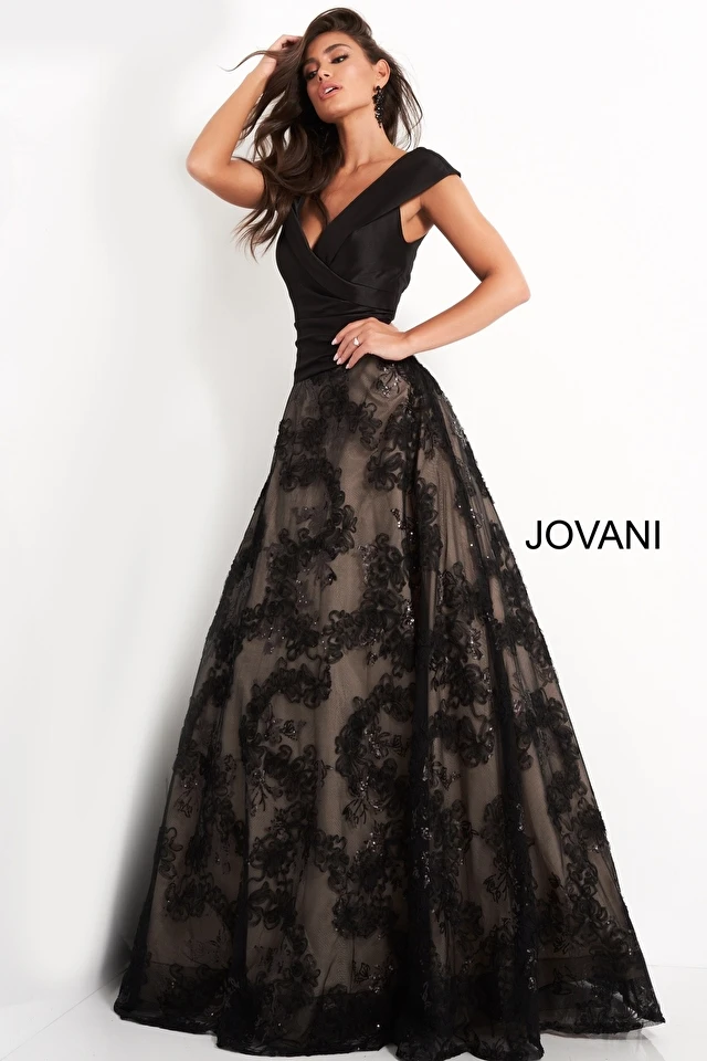 Jovani 03330 Black A Line V Neck Evening Gown 3 Jovani 03330 Black A Line V Neck Evening Gown - Afbeelding 3