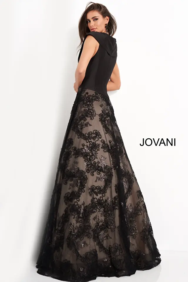 Jovani 03330 Black A Line V Neck Evening Gown 2 Jovani 03330 Black A Line V Neck Evening Gown - Afbeelding 2