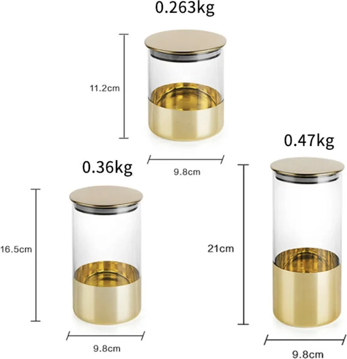Luxaliving - Glazen Voorraadpot Set 3 Stuks - Opbergpot - Luchtdicht - Transparant - Gold 3 Luxaliving - Glazen Voorraadpot Set 3 Stuks - Opbergpot - Luchtdicht - Transparant - Gold - Afbeelding 2