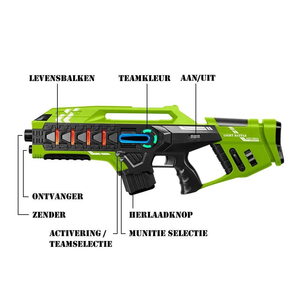12 Light Battle Connect Mega Blasters + Vesten - Geel/Groen 4 12 Light Battle Connect Mega Blasters + Vesten - Geel/Groen - Afbeelding 3