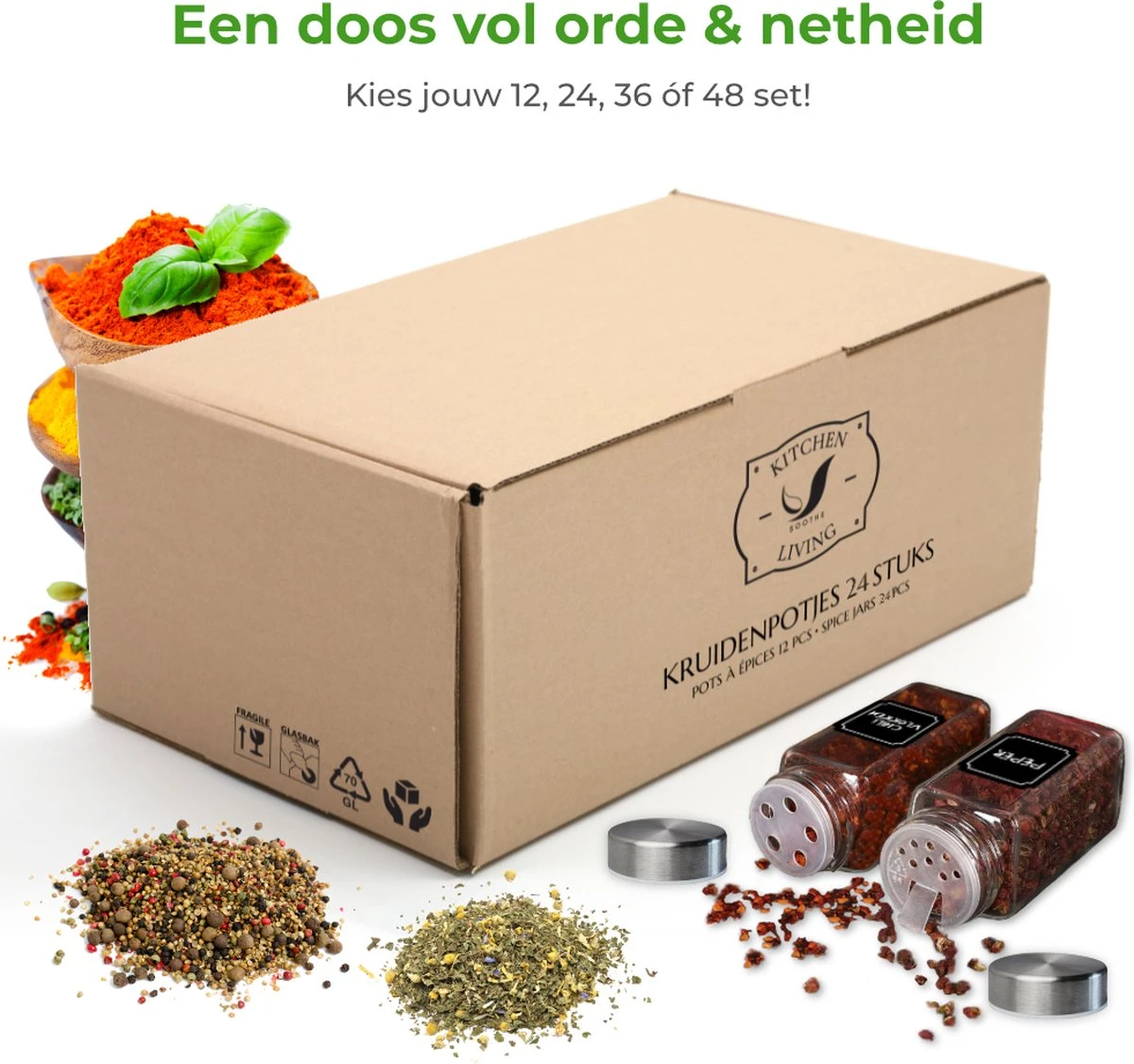 Soothe 24 Glazen Kruidenpotjes Set Met 2 Soorten Strooideksels – Kruidenstrooier – Compleet Pakket Incl Kruidenpotjes Stickers, Krijtstift En Accessoires 8 Soothe 24 Glazen Kruidenpotjes Set Met 2 Soorten Strooideksels – Kruidenstrooier – Compleet Pakket Incl Kruidenpotjes Stickers, Krijtstift En Accessoires - Afbeelding 6