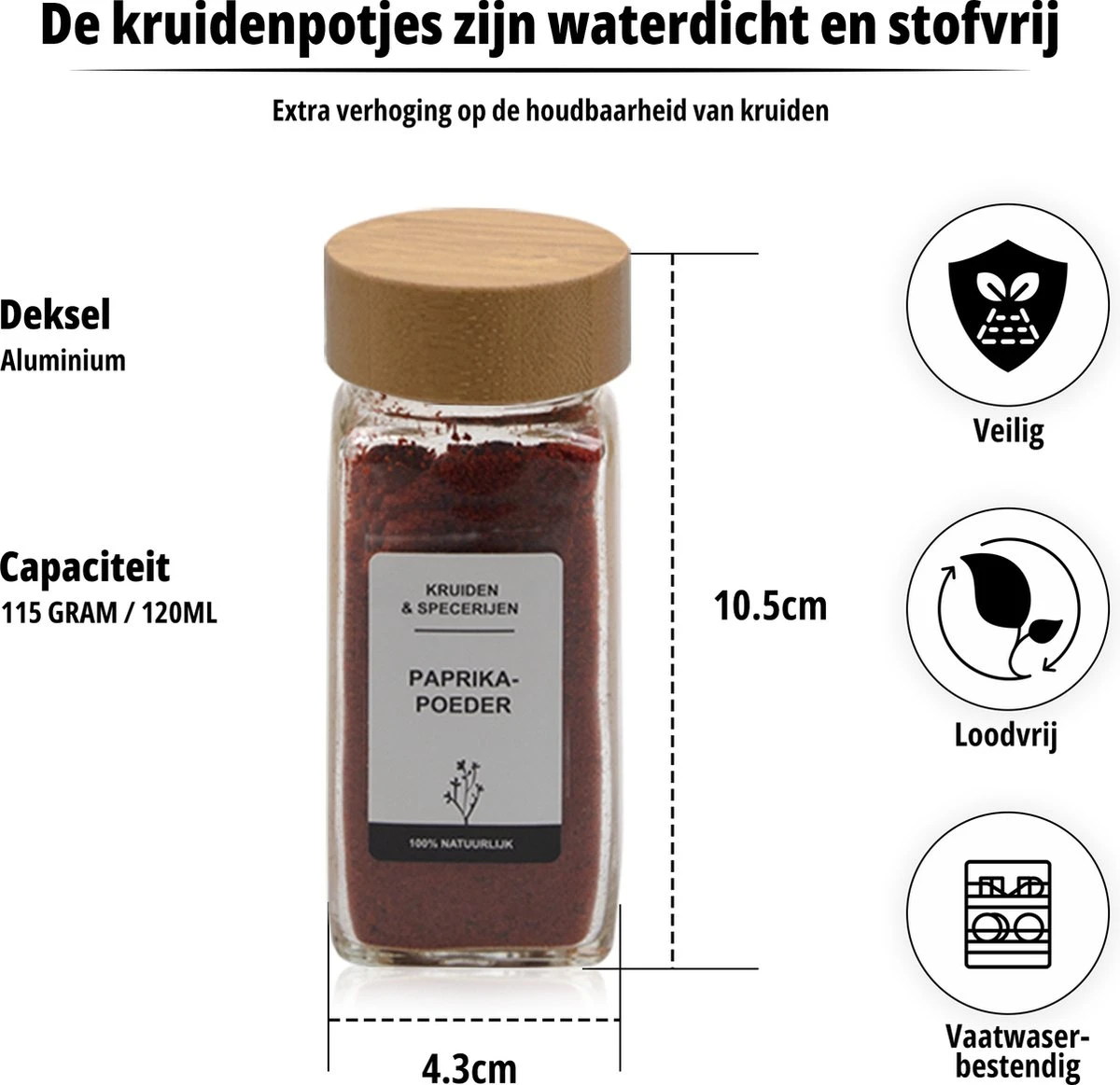 24 Glazen Kruidenpotjes Set Met 3 Soorten Strooideksels – Kruidenstrooier – Compleet Pakket Incl Kruidenpotjes Stickers, Krijtstift En Accessoires - Bamboo Deksel 4 24 Glazen Kruidenpotjes Set Met 3 Soorten Strooideksels – Kruidenstrooier – Compleet Pakket Incl Kruidenpotjes Stickers, Krijtstift En Accessoires - Bamboo Deksel - Afbeelding 2