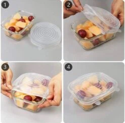 Siliconen Vershoud Deksels – Set Van 6 Stuks – Flexibel – Herbruikbaar – Wit - Stretch Tot Wel 30 Cm -PeeWee-winkel 1200x1178