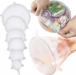 Siliconen Vershoud Deksels – Set Van 6 Stuks – Flexibel – Herbruikbaar – Wit - Stretch Tot Wel 30 Cm -PeeWee-winkel 1200x1189