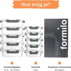 Formilo Meal Prep Bakjes - Lekvrije Vershoudbakjes - Diepvriesbakjes - Luchtdicht - BPA Vrij - Glas - 10 Stuks 15 Formilo Meal Prep Bakjes - Lekvrije Vershoudbakjes - Diepvriesbakjes - Luchtdicht - BPA Vrij - Glas - 10 Stuks -PeeWee-winkel 1200x1197