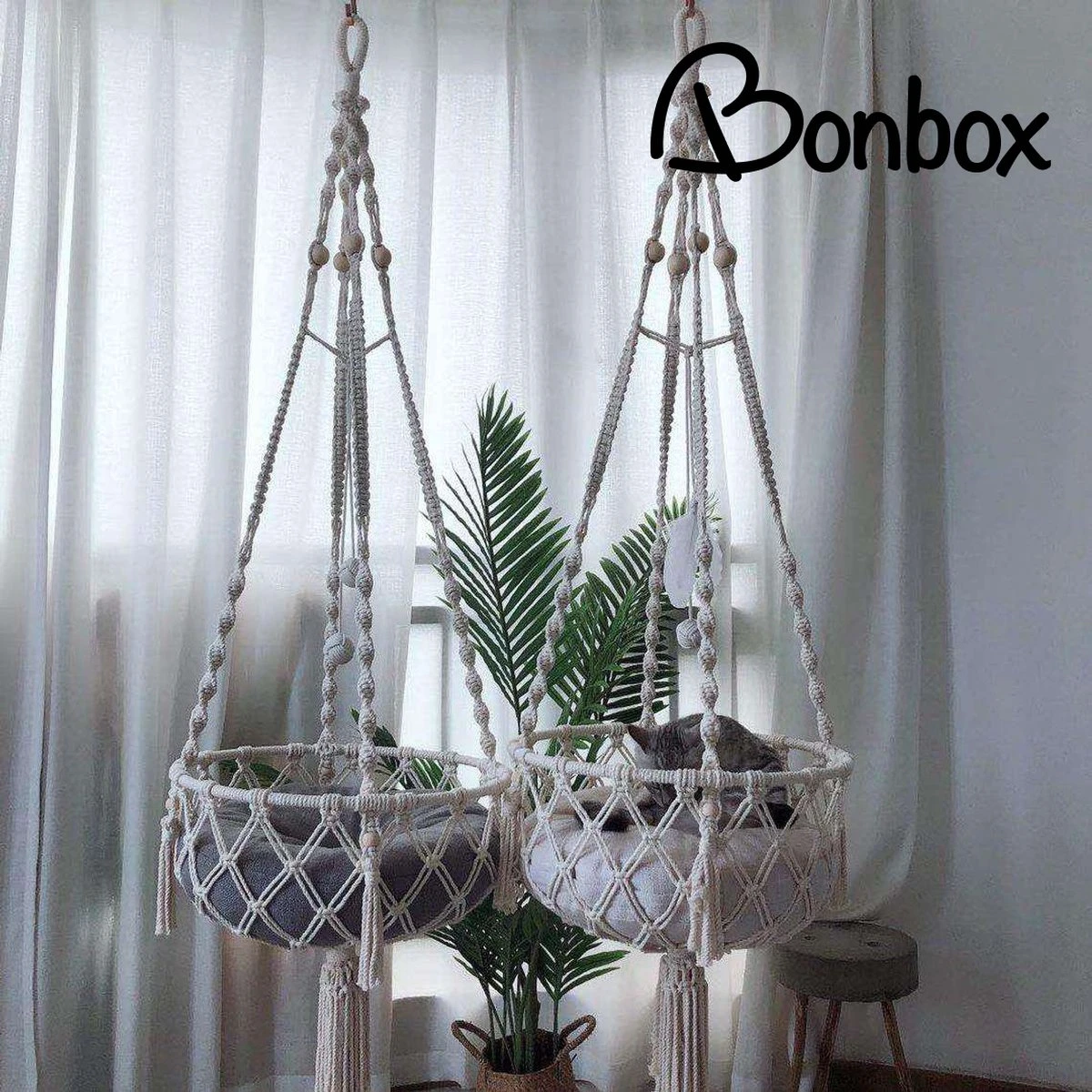 Bonbox Shop - Macrame Hangmat Voor Katten En Kittens - Kattenhammock - Hangmand 3 Bonbox Shop - Macrame Hangmat Voor Katten En Kittens - Kattenhammock - Hangmand
