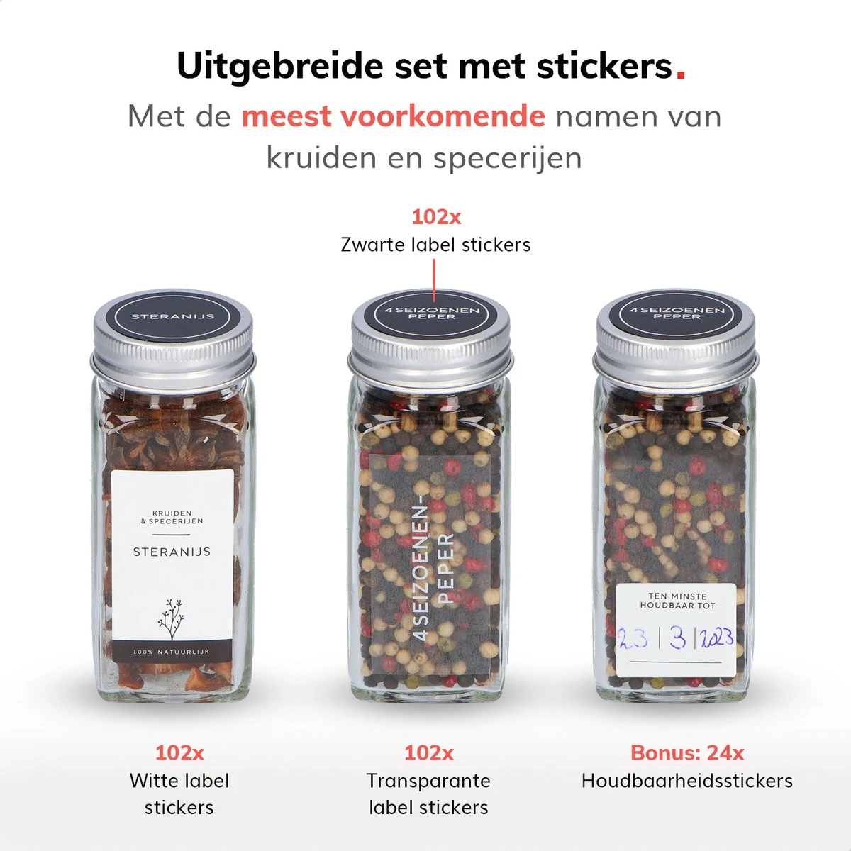 Deleca 24 Glazen Kruidenpotjes - Incl. 3 Soorten Stickers En Strooideksel Set - Voorraadpotten Glas Met Deksel - Kruidenstrooier - 10,5 X 4,3 Cm - Vierkant / 120 Ml 7 Deleca 24 Glazen Kruidenpotjes - Incl. 3 Soorten Stickers En Strooideksel Set - Voorraadpotten Glas Met Deksel - Kruidenstrooier - 10,5 X 4,3 Cm - Vierkant / 120 Ml - Afbeelding 5