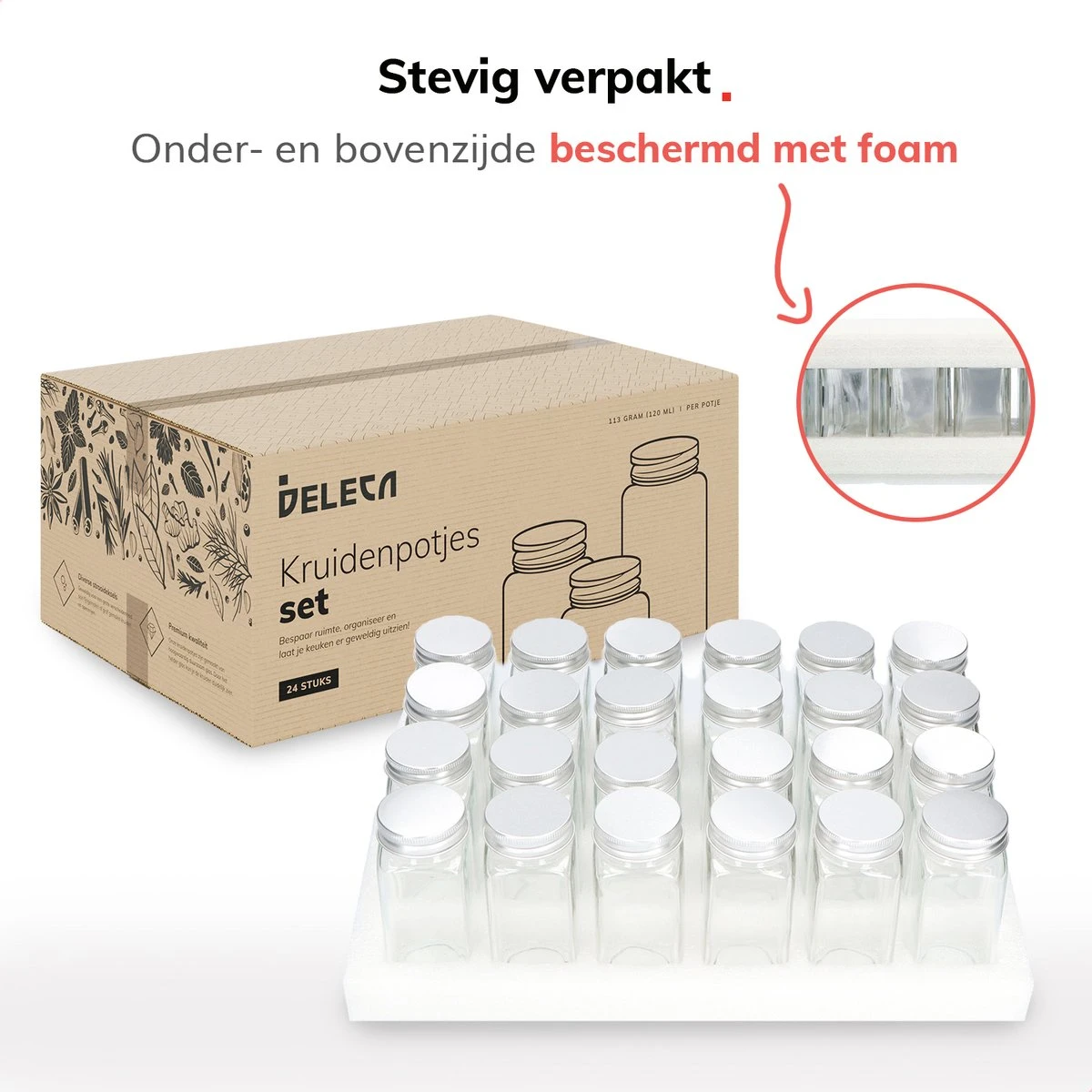 Deleca 24 Glazen Kruidenpotjes - Incl. 3 Soorten Stickers En Strooideksel Set - Voorraadpotten Glas Met Deksel - Kruidenstrooier - 10,5 X 4,3 Cm - Vierkant / 120 Ml 9 Deleca 24 Glazen Kruidenpotjes - Incl. 3 Soorten Stickers En Strooideksel Set - Voorraadpotten Glas Met Deksel - Kruidenstrooier - 10,5 X 4,3 Cm - Vierkant / 120 Ml - Afbeelding 7
