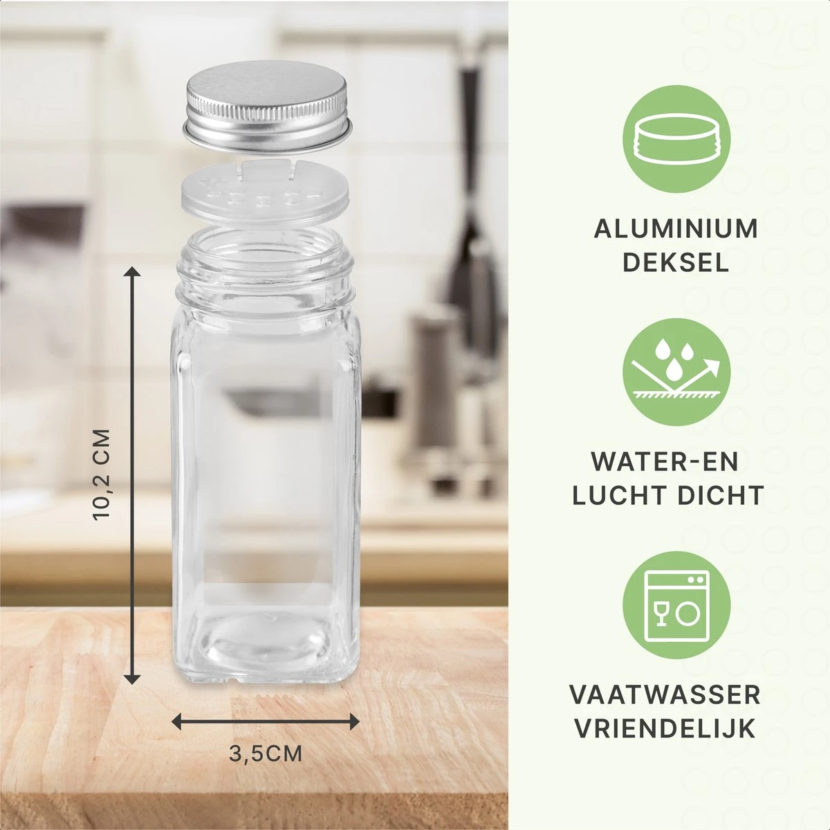 36 Glazen Kruidenpotjes Vierkant Met Deksel - Kruidenstrooier - Complete Set Met Strooideksels, Voorbedrukte Stickers En Trechter - Inhoud 120 Ml - 10,5 X 4,3 Cm 4 36 Glazen Kruidenpotjes Vierkant Met Deksel - Kruidenstrooier - Complete Set Met Strooideksels, Voorbedrukte Stickers En Trechter - Inhoud 120 Ml - 10,5 X 4,3 Cm - Afbeelding 2