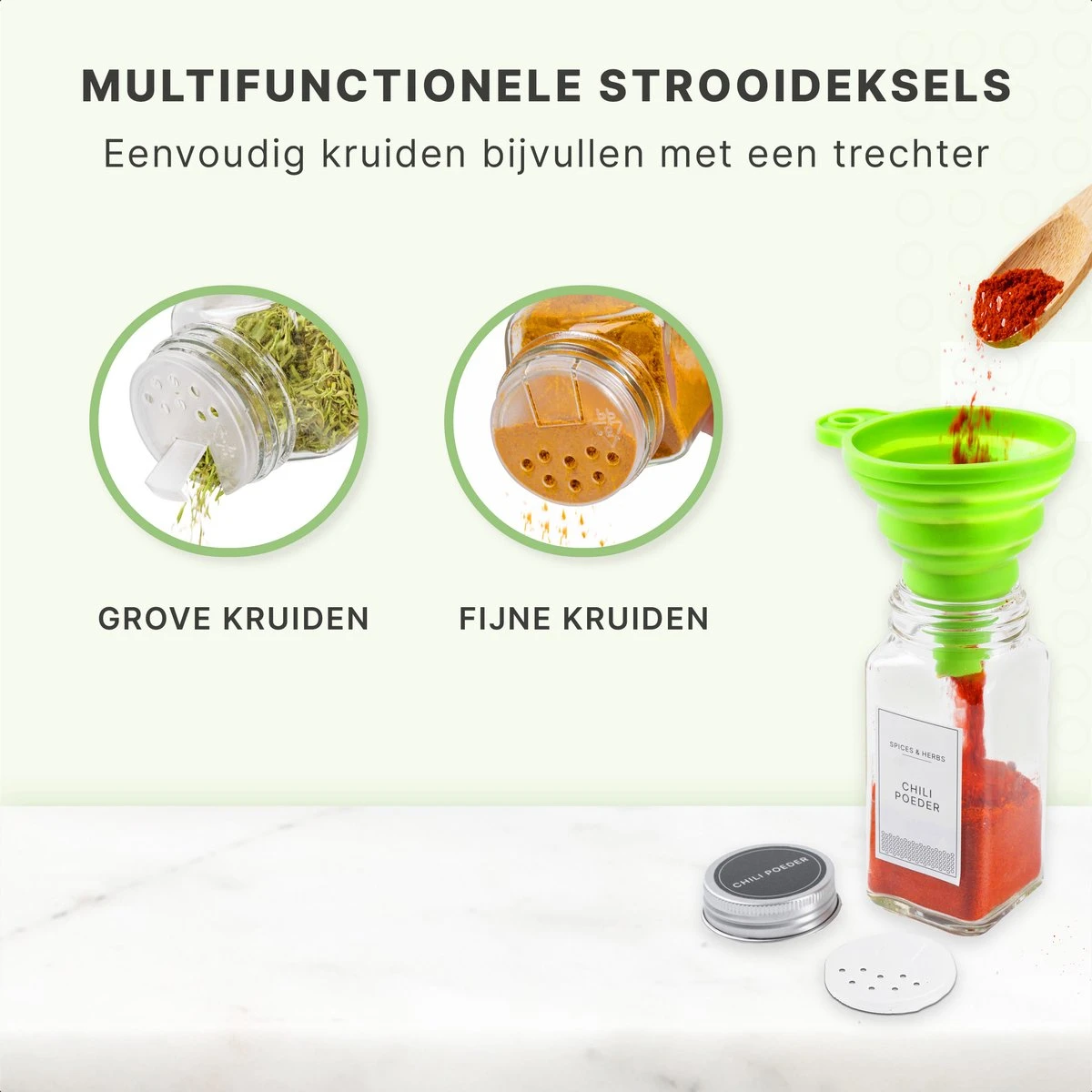 36 Glazen Kruidenpotjes Vierkant Met Deksel - Kruidenstrooier - Complete Set Met Strooideksels, Voorbedrukte Stickers En Trechter - Inhoud 120 Ml - 10,5 X 4,3 Cm 8 36 Glazen Kruidenpotjes Vierkant Met Deksel - Kruidenstrooier - Complete Set Met Strooideksels, Voorbedrukte Stickers En Trechter - Inhoud 120 Ml - 10,5 X 4,3 Cm - Afbeelding 6