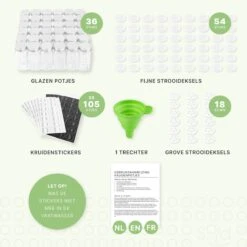 36 Glazen Kruidenpotjes Vierkant Met Deksel - Kruidenstrooier - Complete Set Met Strooideksels, Voorbedrukte Stickers En Trechter - Inhoud 120 Ml - 10,5 X 4,3 Cm 19 36 Glazen Kruidenpotjes Vierkant Met Deksel - Kruidenstrooier - Complete Set Met Strooideksels, Voorbedrukte Stickers En Trechter - Inhoud 120 Ml - 10,5 X 4,3 Cm -PeeWee-winkel 1200x1200 56