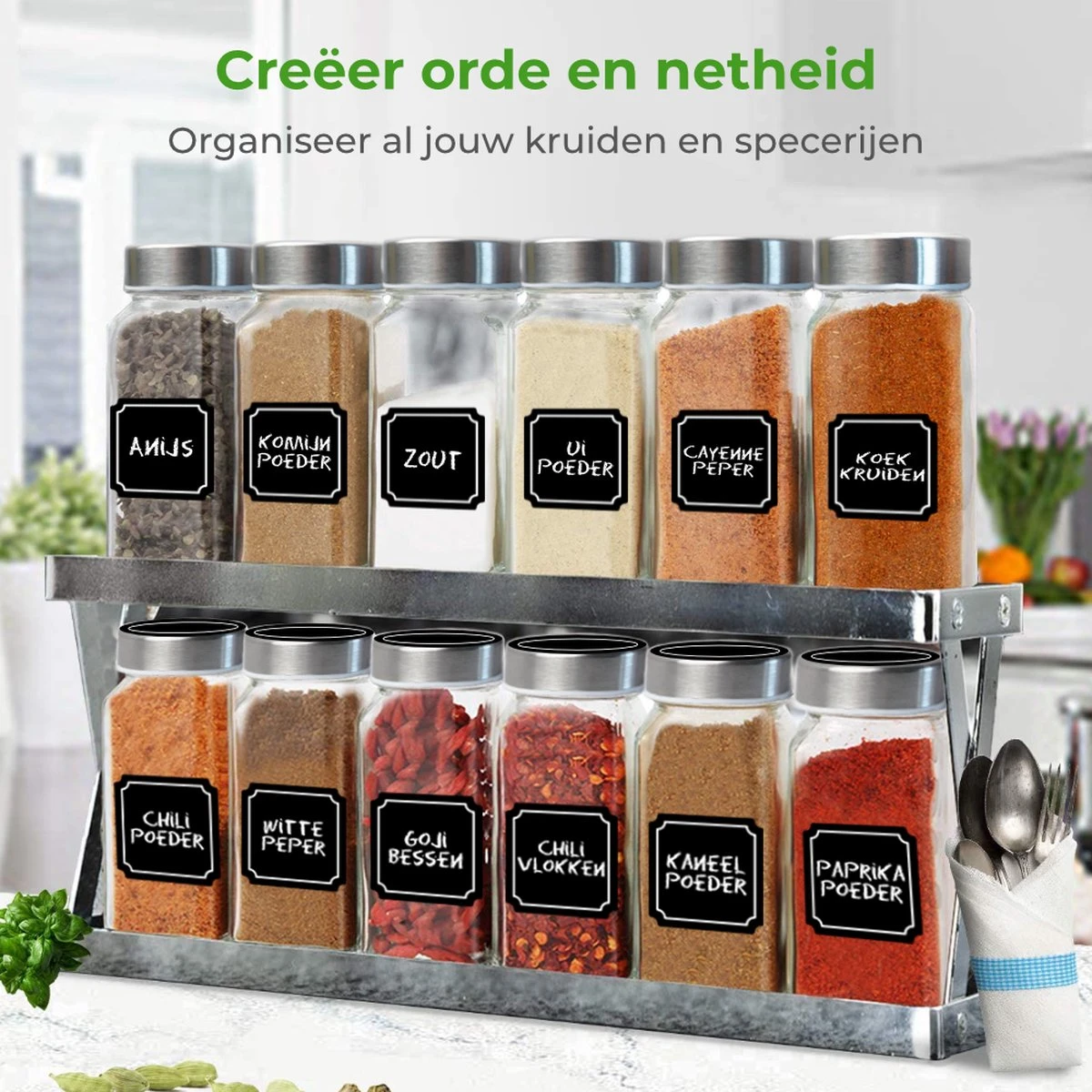 Soothe 24 Glazen Kruidenpotjes Set Met 2 Soorten Strooideksels – Kruidenstrooier – Compleet Pakket Incl Kruidenpotjes Stickers, Krijtstift En Accessoires 4 Soothe 24 Glazen Kruidenpotjes Set Met 2 Soorten Strooideksels – Kruidenstrooier – Compleet Pakket Incl Kruidenpotjes Stickers, Krijtstift En Accessoires - Afbeelding 2