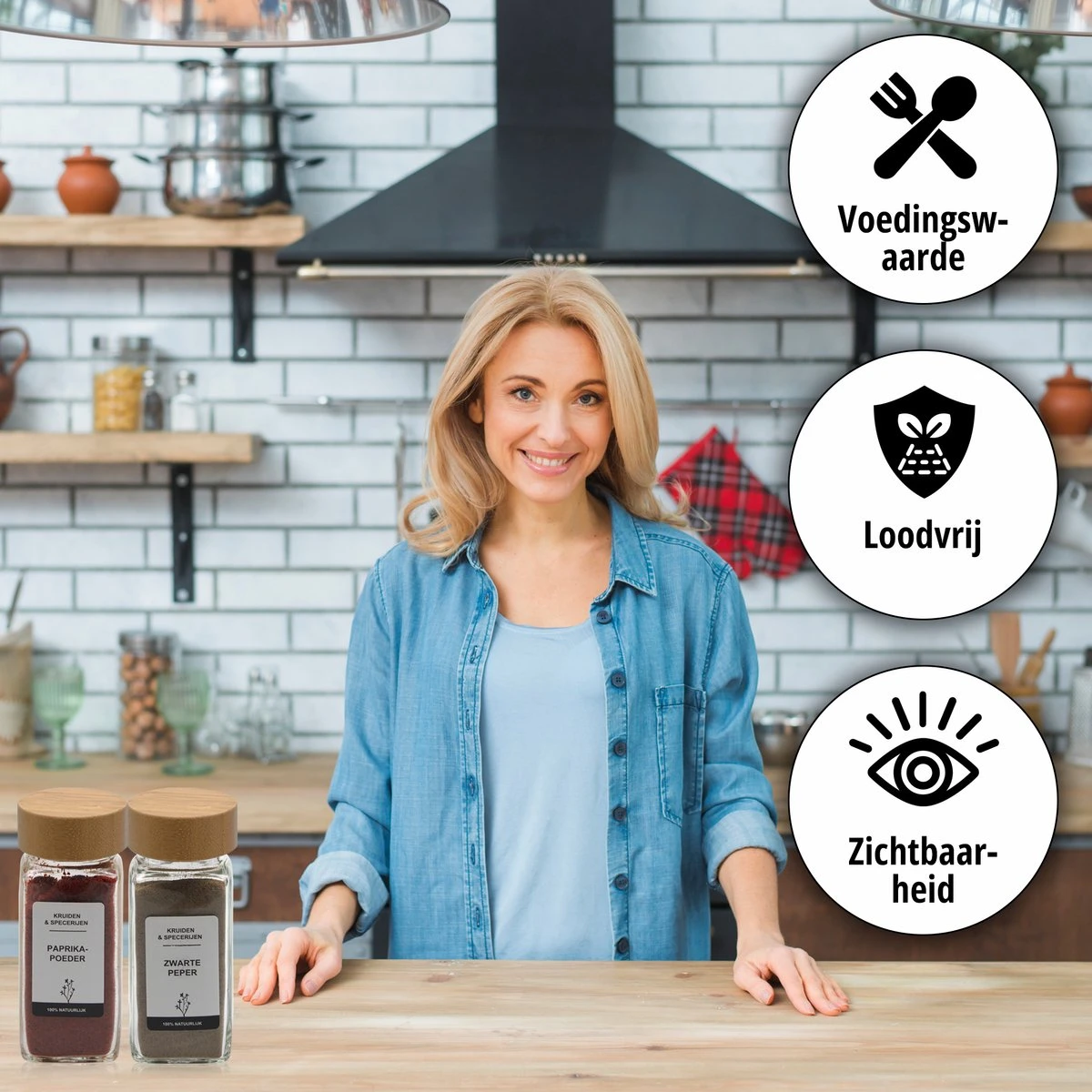 24 Glazen Kruidenpotjes Set Met 3 Soorten Strooideksels – Kruidenstrooier – Compleet Pakket Incl Kruidenpotjes Stickers, Krijtstift En Accessoires - Bamboo Deksel 8 24 Glazen Kruidenpotjes Set Met 3 Soorten Strooideksels – Kruidenstrooier – Compleet Pakket Incl Kruidenpotjes Stickers, Krijtstift En Accessoires - Bamboo Deksel - Afbeelding 6