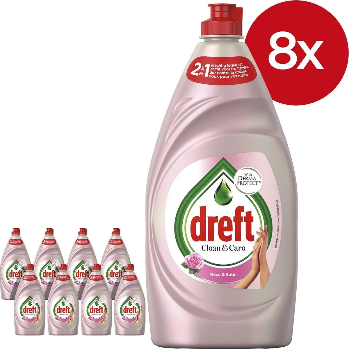 Dreft Clean & Care Rose & Satin Afwasmiddel - 8x780ml - Voordeelverpakking 9 Dreft Clean & Care Rose & Satin Afwasmiddel - 8x780ml - Voordeelverpakking - Afbeelding 7