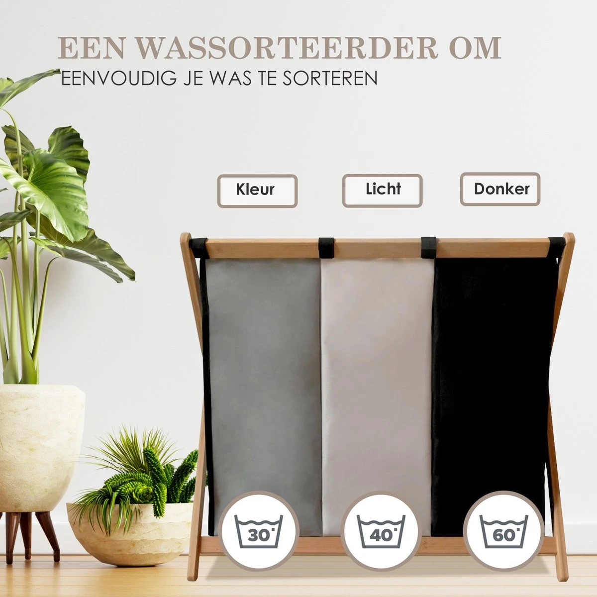 MIRI Wasmand 3 Vakken BAMBOE – Wassorteerder – Hout – Opvouwbaar – Wasbox – 105L – Gratis Schroevendraaier – Wasmanden – Laundry Basket 4 MIRI Wasmand 3 Vakken BAMBOE – Wassorteerder – Hout – Opvouwbaar – Wasbox – 105L – Gratis Schroevendraaier – Wasmanden – Laundry Basket - Afbeelding 2