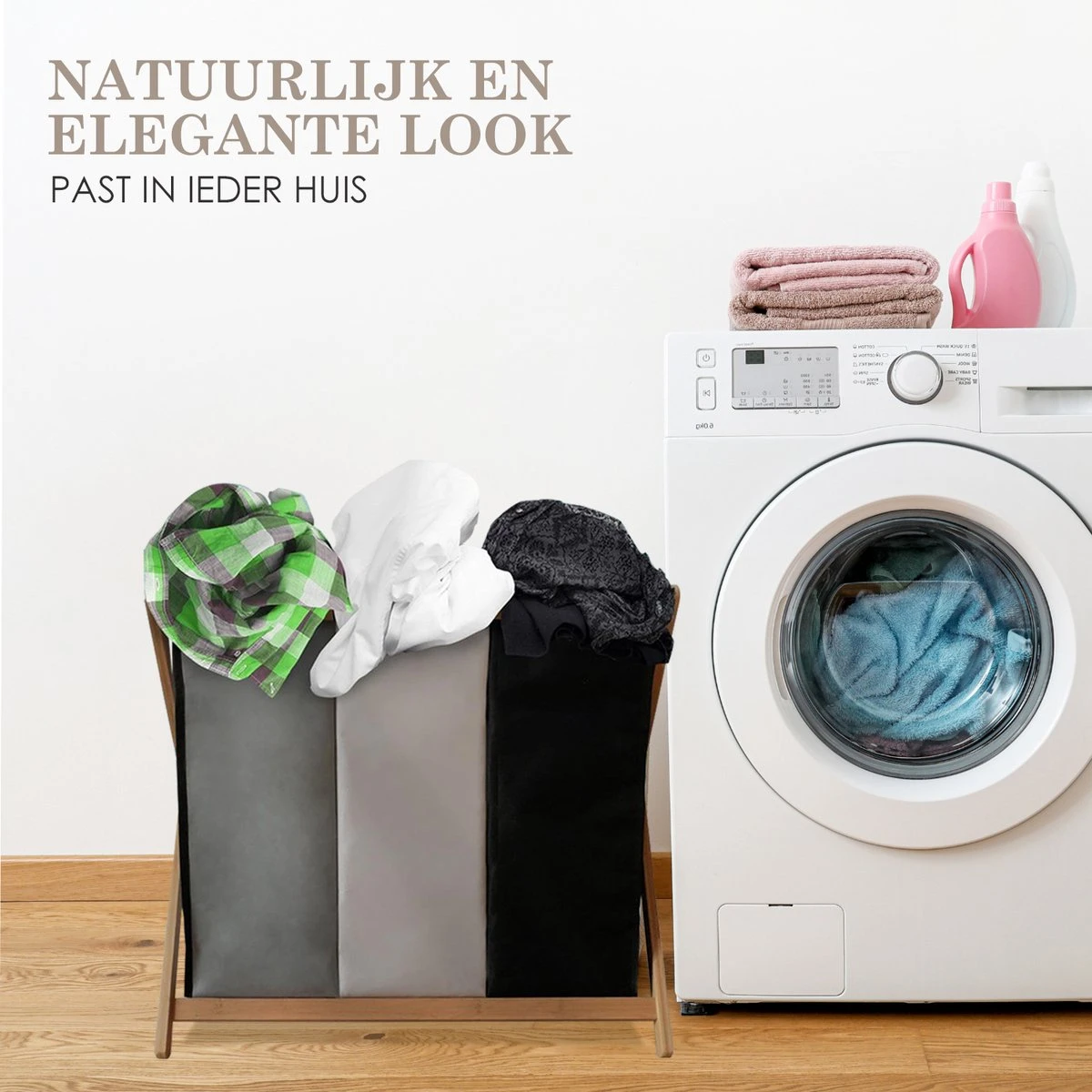 MIRI Wasmand 3 Vakken BAMBOE – Wassorteerder – Hout – Opvouwbaar – Wasbox – 105L – Gratis Schroevendraaier – Wasmanden – Laundry Basket 5 MIRI Wasmand 3 Vakken BAMBOE – Wassorteerder – Hout – Opvouwbaar – Wasbox – 105L – Gratis Schroevendraaier – Wasmanden – Laundry Basket - Afbeelding 3