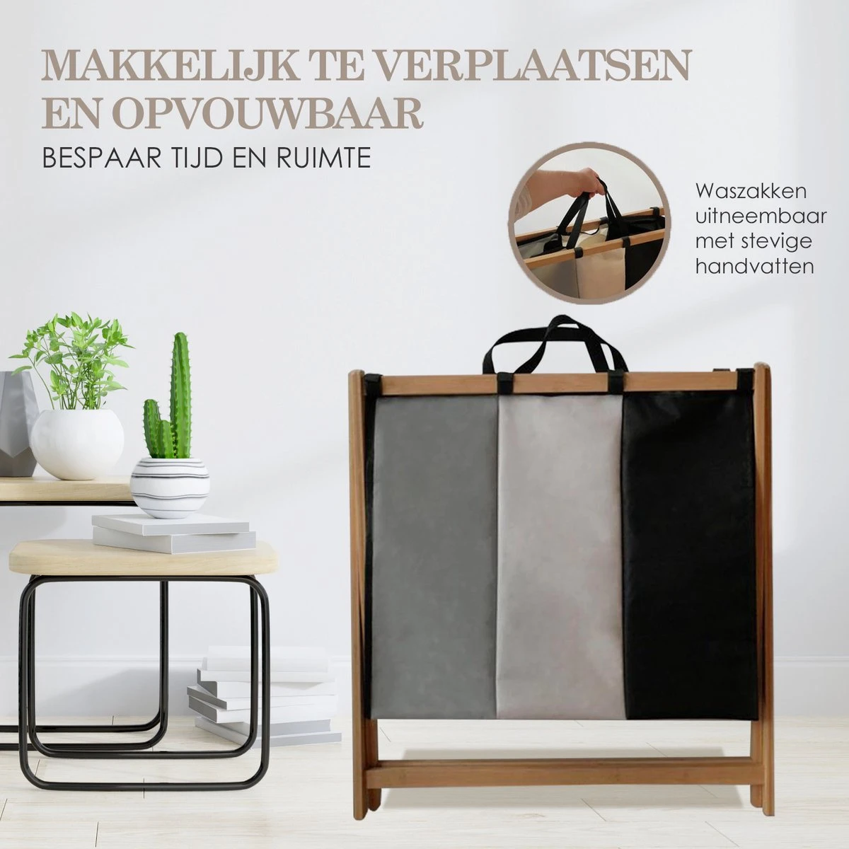 MIRI Wasmand 3 Vakken BAMBOE – Wassorteerder – Hout – Opvouwbaar – Wasbox – 105L – Gratis Schroevendraaier – Wasmanden – Laundry Basket 6 MIRI Wasmand 3 Vakken BAMBOE – Wassorteerder – Hout – Opvouwbaar – Wasbox – 105L – Gratis Schroevendraaier – Wasmanden – Laundry Basket - Afbeelding 4