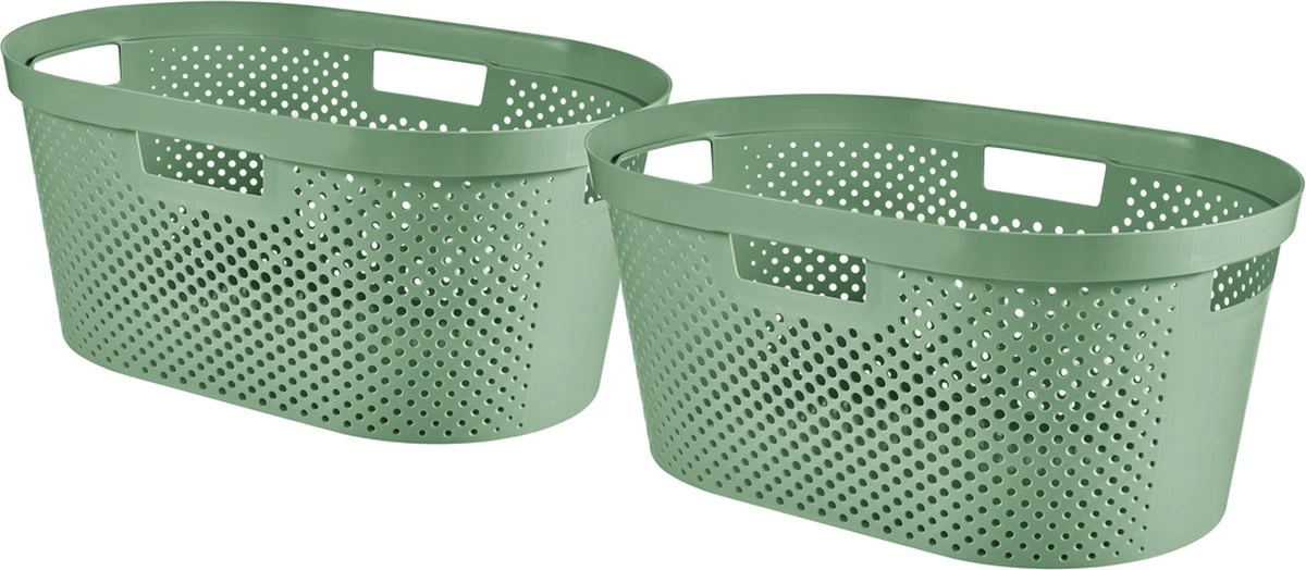 Curver Infinity Recycled Dots Wasmand - 40L - 2 Stuks - Groen 3 Curver Infinity Recycled Dots Wasmand - 40L - 2 Stuks - Groen