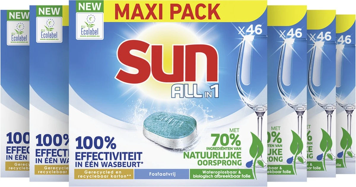 SUN® Sun All-in 1 Normaal Vaatwastabletten - 276 Tabletten - Voordeelverpakking 5 SUN® Sun All-in 1 Normaal Vaatwastabletten - 276 Tabletten - Voordeelverpakking - Afbeelding 3