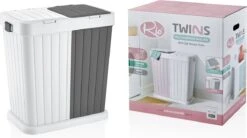 Sumpas - Wasmand - 2 Vakken - Met Touch Deksel - 80 Liter - Antraciet/Wit - 100% Gerecycled Plastic -PeeWee-winkel 1200x669