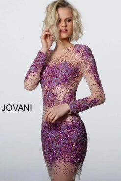 Jovani 47598 Nude Fuchsia Sheer Beaded Long Sleeve Short Dress  -PeeWee-winkel 47598 NUDEFUCHSIA 3 640x960 1