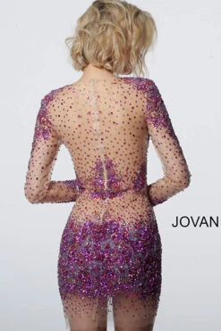 Jovani 47598 Nude Fuchsia Sheer Beaded Long Sleeve Short Dress  -PeeWee-winkel 47598 b 640x960 2