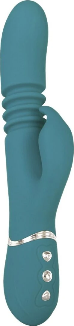 Eve's Oplaadbare Stotende Rabbit Vibrator - Groen -PeeWee-winkel eve s rechargeable thrusting rabbit vi