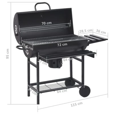 VidaXL Barbecuevat Met Wielen En Schappen 115x85x95 Cm Staal Zwart 12 VidaXL Barbecuevat Met Wielen En Schappen 115x85x95 Cm Staal Zwart - Afbeelding 10