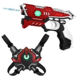 KidsTag Lasergame Set - 2 Laserguns + 2 Vesten - Rood/groen -PeeWee-winkel kidstag lasergame set 2 laserguns 2 vesten rood groen 2