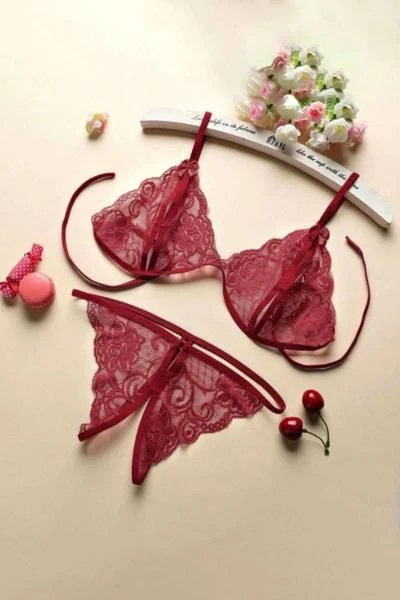 Linde Peekaboo Lingerie Set - Bordeaux-L/XL 3 Linde Peekaboo Lingerie Set - Bordeaux-L/XL